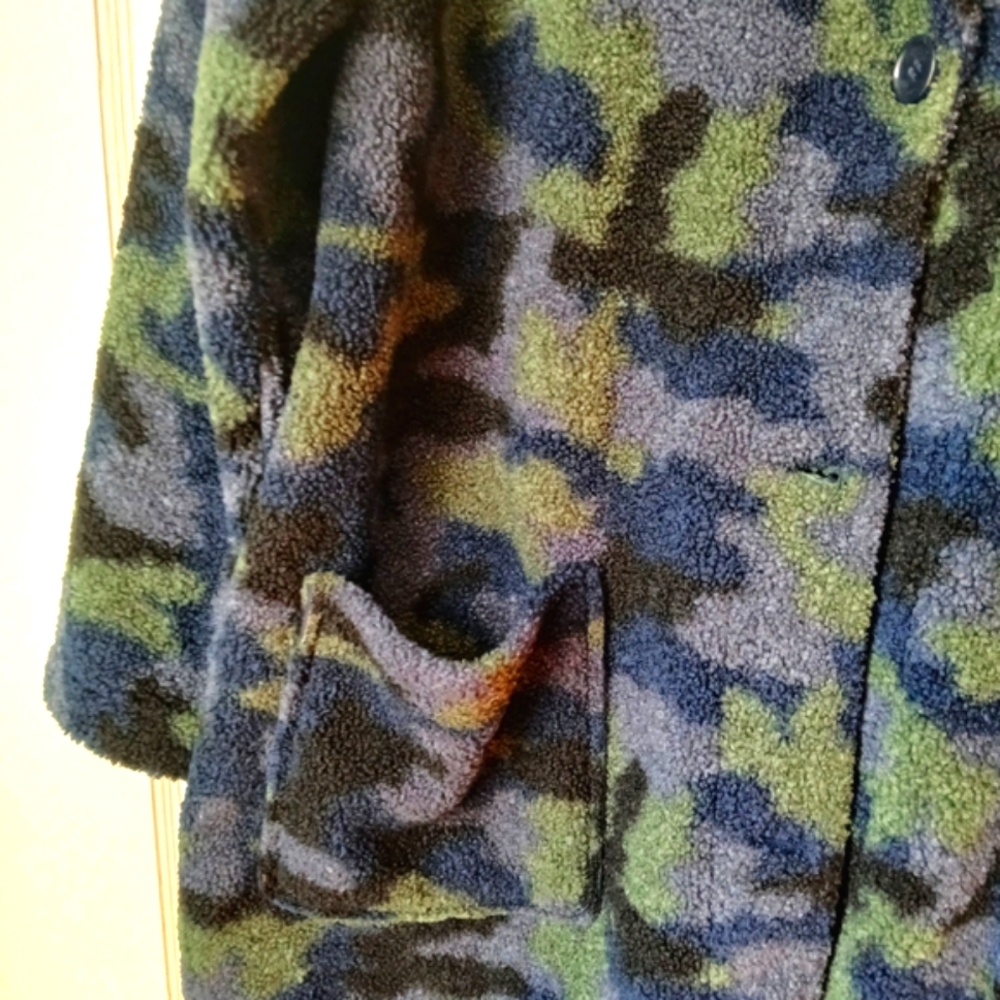 Susan Graver Plush Camo Green Blue Black Jacket Coat Women's 2XL 34in. - Picture 5 of 14